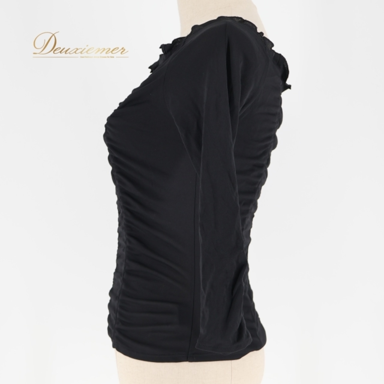 社交ダンス 衣装 トップス ブラウス ブラック系 チャコットロイヤルダンスChacott ROYAL DANCE 黒 無地 シンプル ストレッチ 伸縮 レッスン 練習 日本製 上品 かわいい オールブラック フリル 絞り