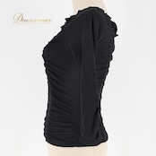 社交ダンス 衣装 トップス ブラウス ブラック系 チャコットロイヤルダンスChacott ROYAL DANCE 黒 無地 シンプル ストレッチ 伸縮 レッスン 練習 日本製 上品 かわいい オールブラック フリル 絞り