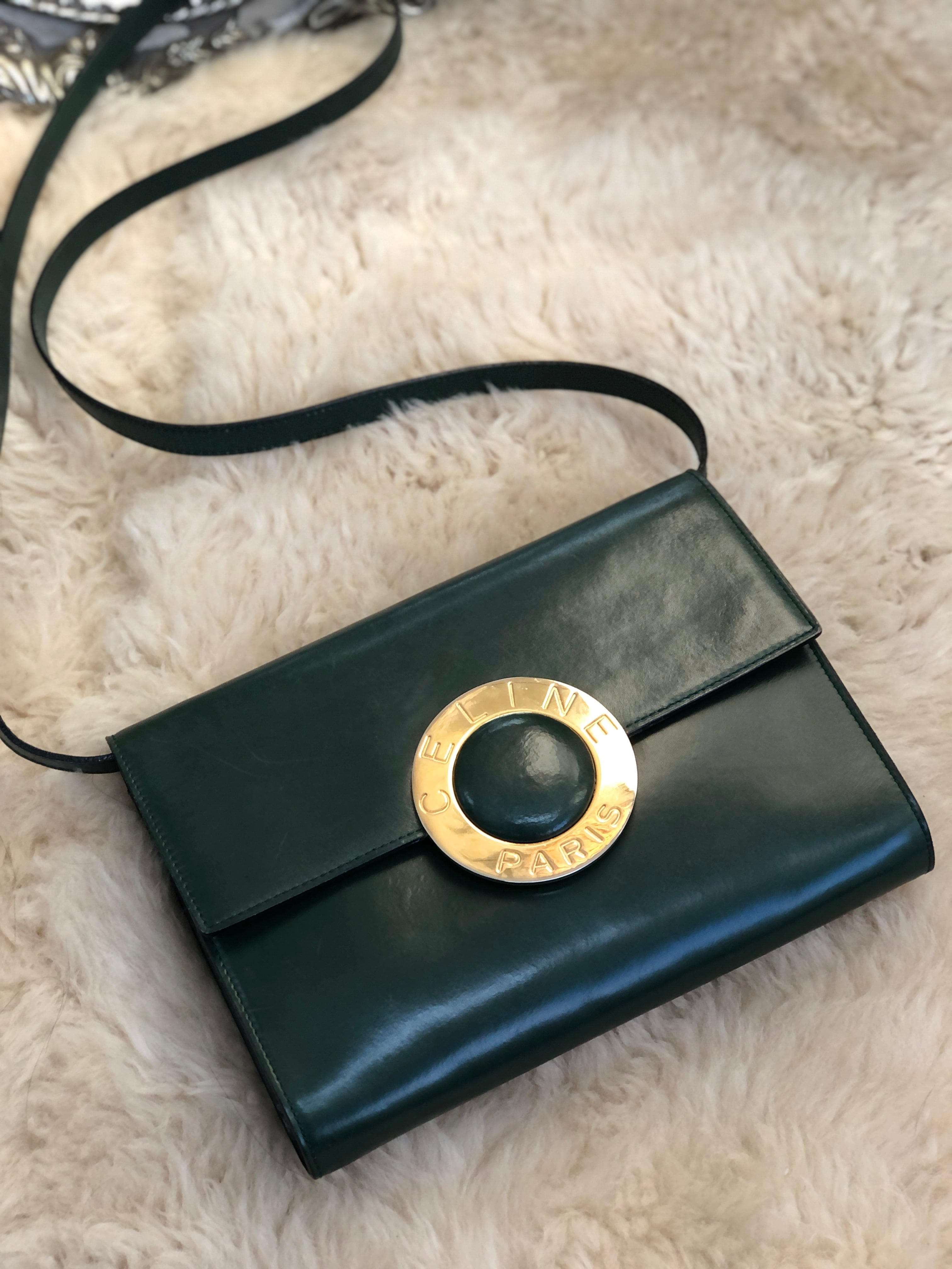 CELINE セリーヌ ロゴサークル レザー 2WAY ショルダーバッグ グリーン