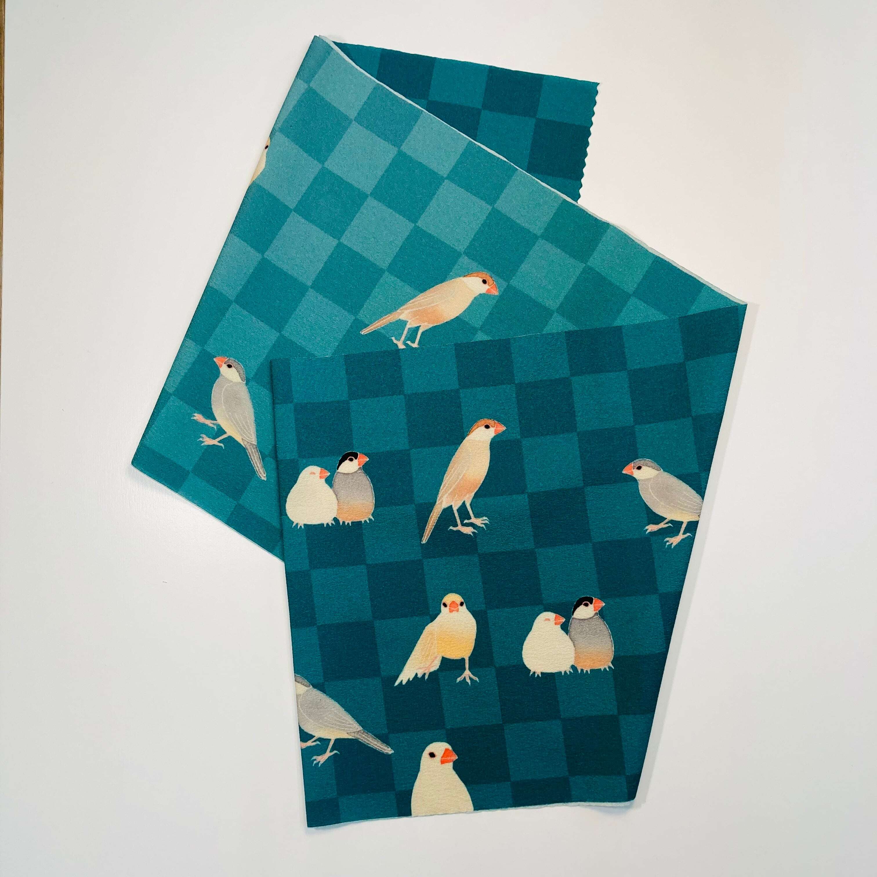 some-pri 帯揚ストール「文鳥図鑑市松」青緑 | 染工房ユキヤオンライン