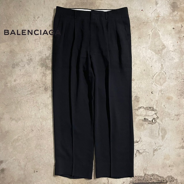 【BALENCIAGA】black color tuck wide slacks pants/バレンシアガ ブラック ワイド スラックス パンツ/lsize/#0719/osaka