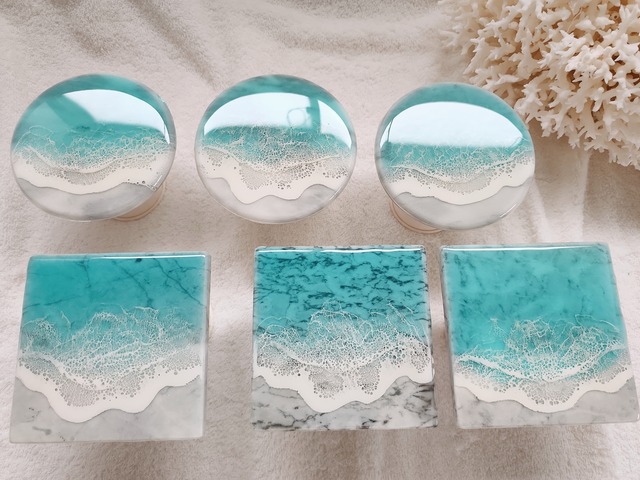 174.オーシャンレジンアート 大理石コースター