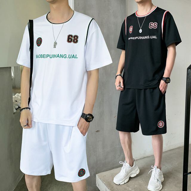 【予約販売】メンズ セットアップ 上下 半袖 ハーフパンツ ストリート ブラック ホワイト 部屋着 ジム スポーツウエア カジュアル 春 夏 大きいサイズ M/L/XL/2XL/3XL/4XL