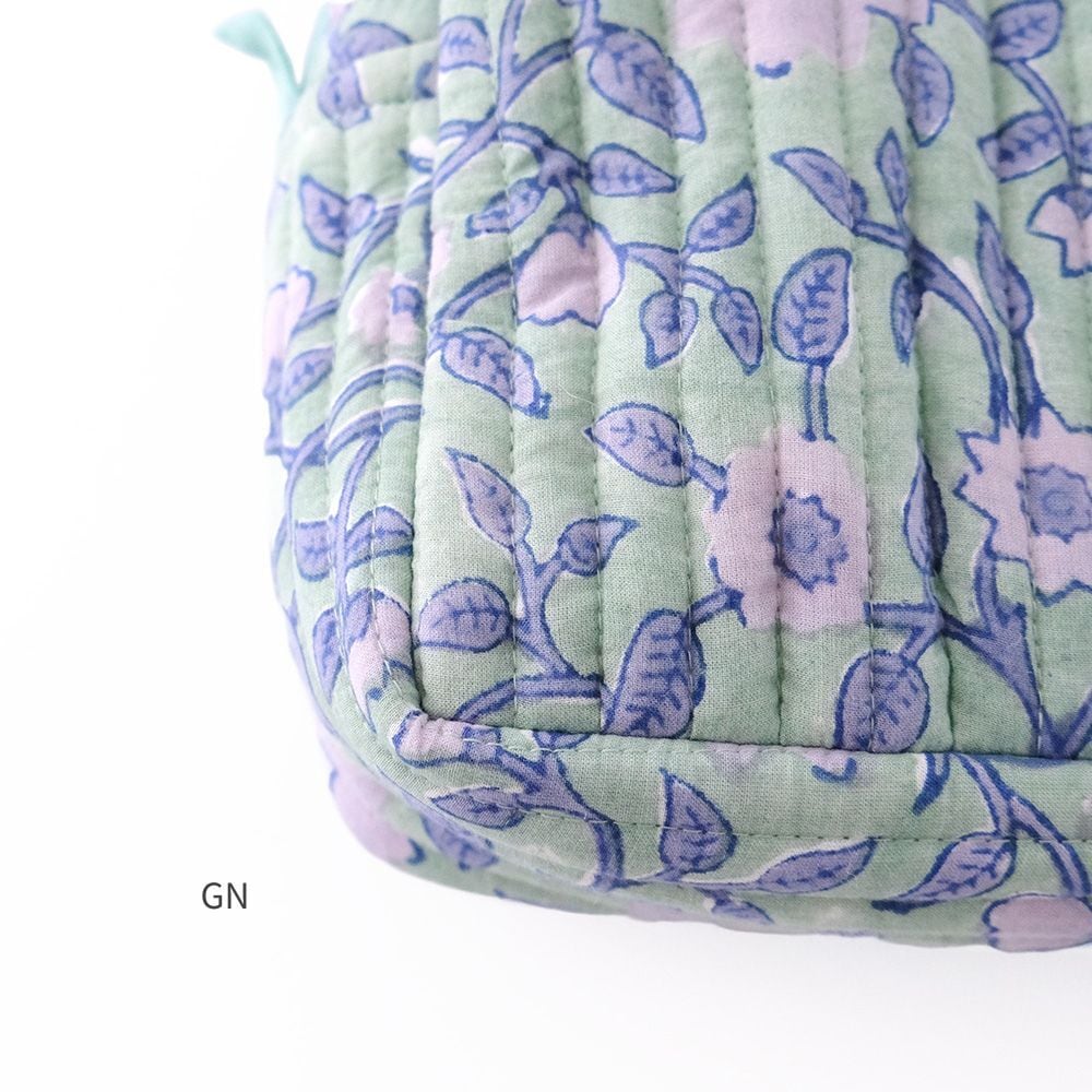 shesay ブロックプリント キルティングポーチ ベインフラワー | Zakka