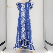 フラダンス 衣装 ワンピース ドレス ブルー系 MILSON ハワイ製 ハイビスカス柄 ハワイアンプリント 花柄 アロハ フラ ダンス レッスン 練習 フリル ノースリーブ 華やか 鮮やか 上品 かわいい おしゃれ ホワイト系 青 白 水色 ハワイ 海リゾート エレガント 女性用