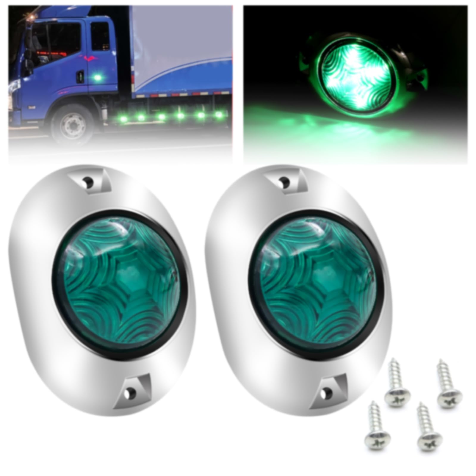 Ygmylandbb マーカーランプ LED サイドマーカー 車幅灯 側方灯 路肩灯 リアサイドライト トラック用 12V 24V トラック サイドマーカーランプ ライト メッキフレーム グリーン 2個セット