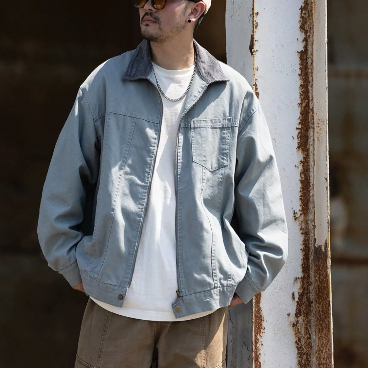 Contrast collar zip work jacket 1334 - 2