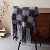 ブロックチェックストールマフラー/ブラウン×ブルー