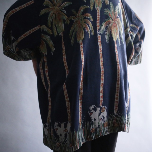 "BIG DOGS" over size botanical and dog pattern h/s shirt