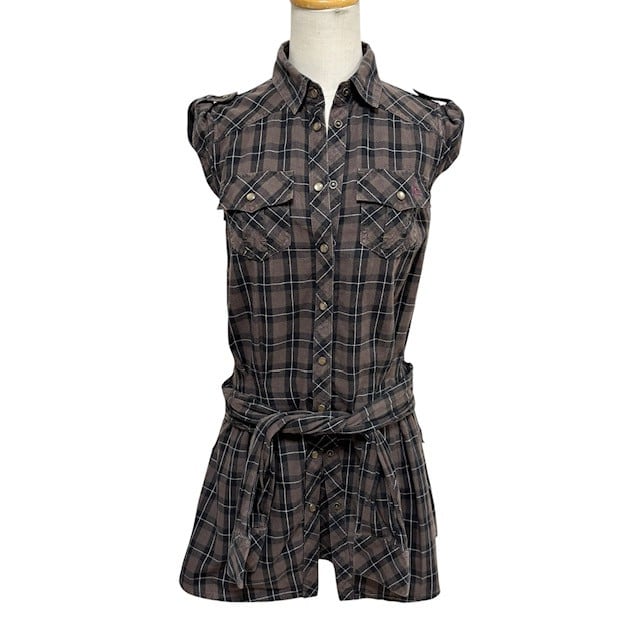 古着 バーバリーブルーレーベル 半袖 シャツワンピース クリーニング済み ブラウン レディース サイズ38