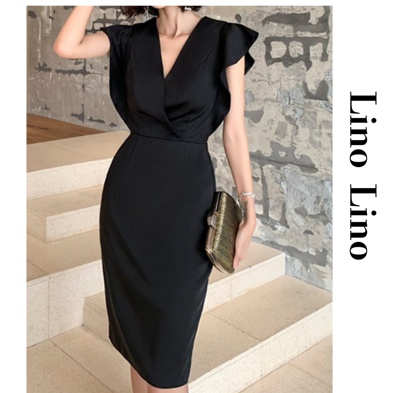 Wrap-style midi-length sleeveless Onepirece L00881