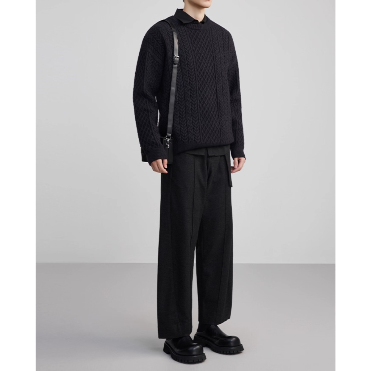 ケーブル編み クルーネック長袖セーター af0341