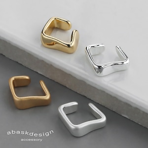 【ネコポス便】イヤーカフ 合金 レディース 片耳用 四角 スクエア ニュアンス 歪み メタル マット ゴールド シルバー  2539