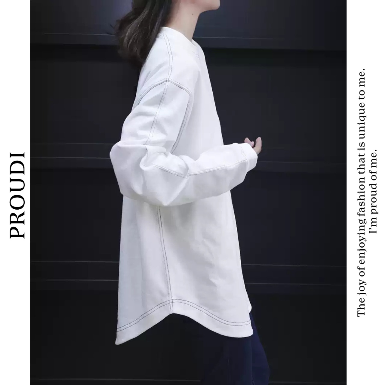 【ステッチデザイン長袖Tシャツ 】P00366