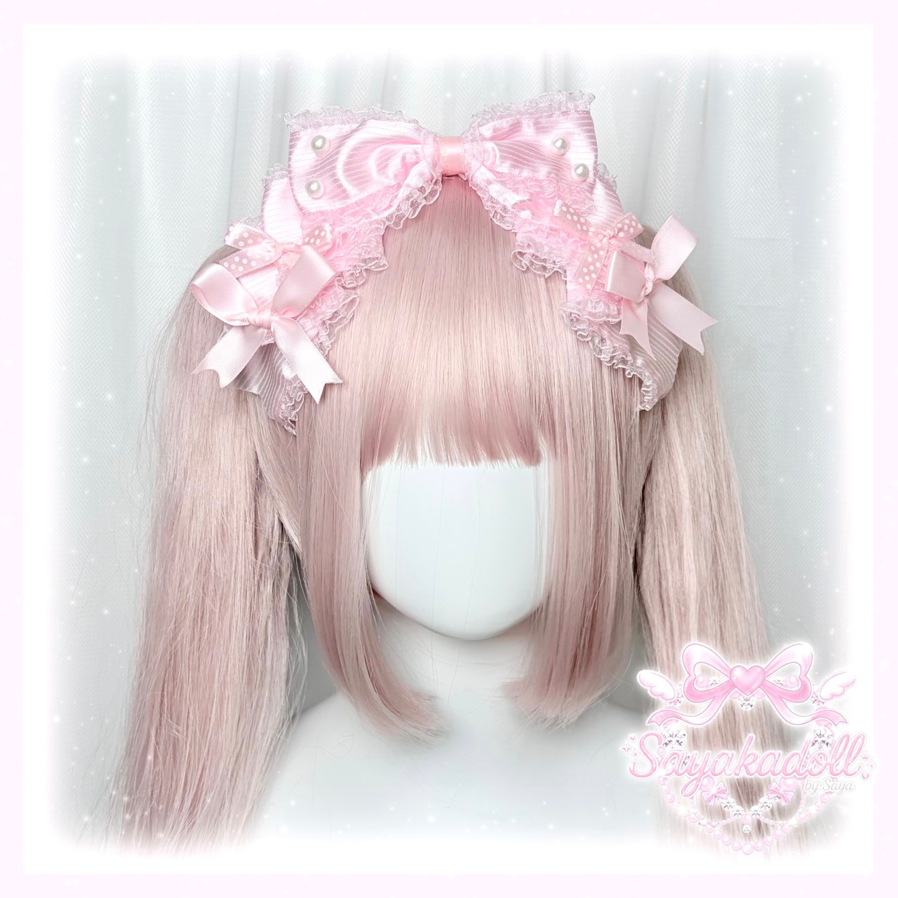 ♡【全10色】ドーリープリンセス パール＆ドットサテンリボン 2wayヘアクリップカチューシャ white×red ♡