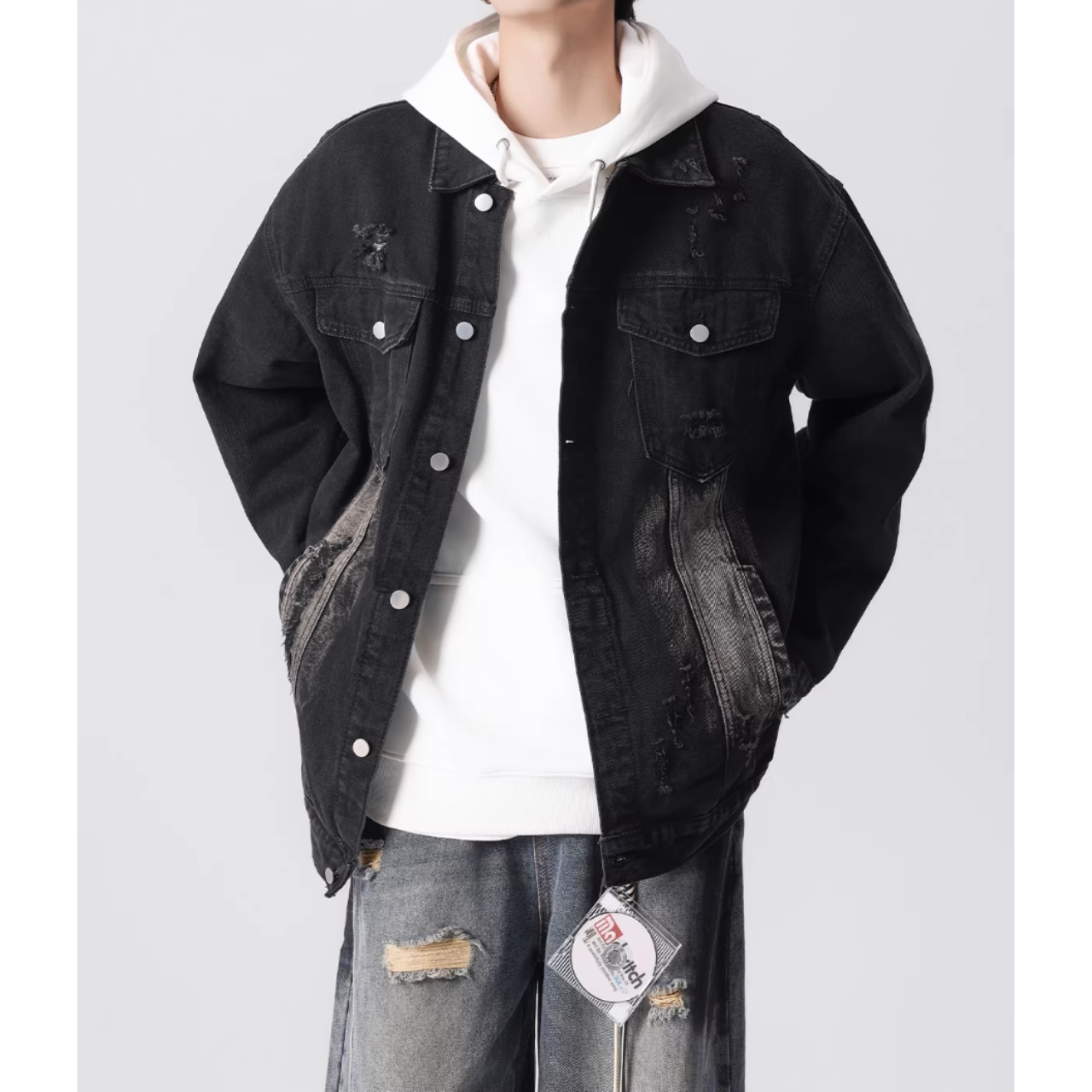 ダメージ加工 ヒップ丈 デニムジャケット af0487
