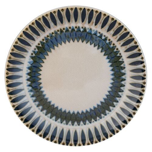 HYBRID 陶磁器プレート 花柄 幾何学模様 緑色の花模様陶器プレート