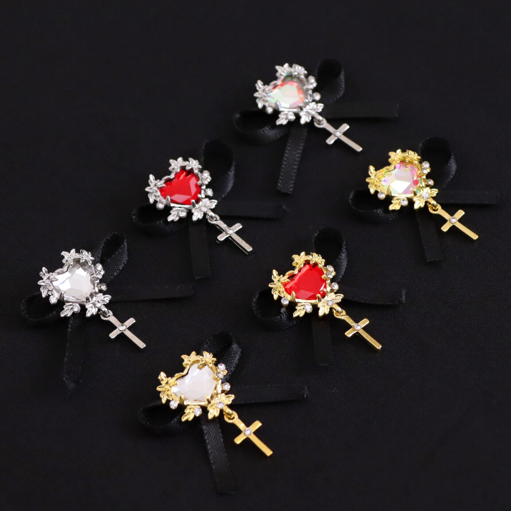 ハート 蝶々リボン パーツ 十字架 ボタニカル 金属 ビジュー