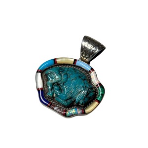 Zuni RONNIE & RAMIL GLODOVE curving turquoise inlay pendant