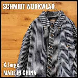 【SCHMIDT WORKWEAR】ストライプ 総柄 長袖シャツ XL ビッグサイズ ボタンダウン US古着 アメリカ古着