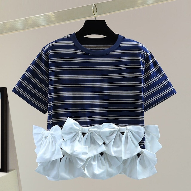 Ribbon hem border t-shirt　M2587