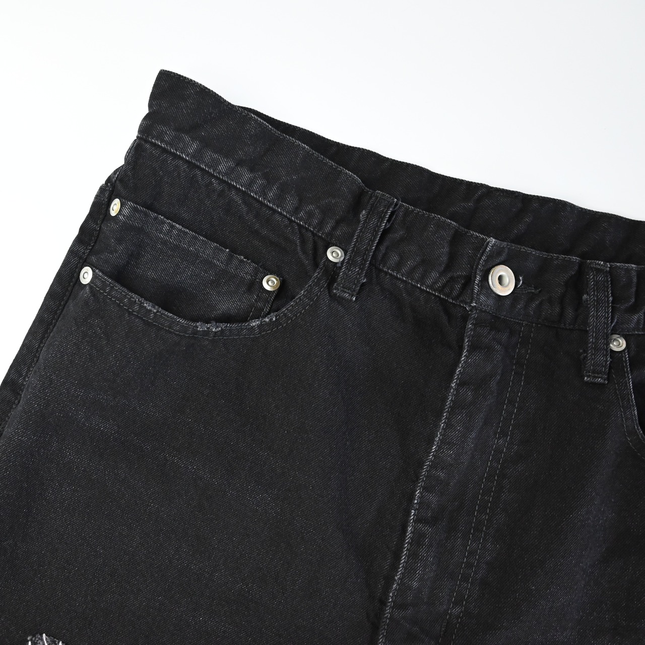 KUON / Sashiko Mended Black Denim Trousers