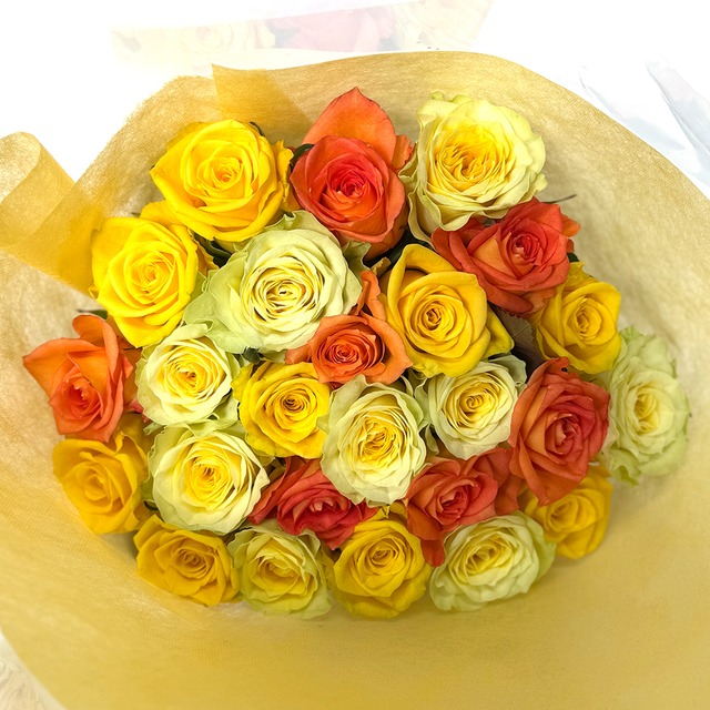 25本【M】YELLOW MIX ROSE［A］黄色オレンジ系バラの花束/40cm/スタンダード