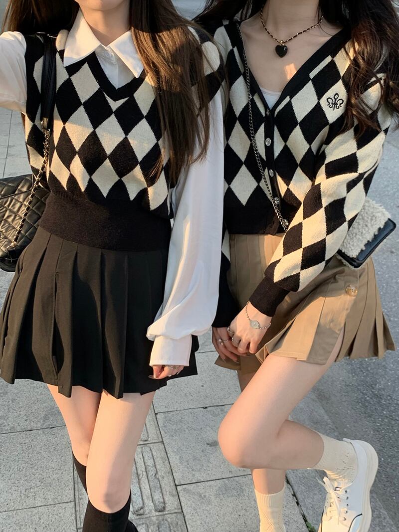 スタンダードニットカーディガンジャケット オータムセーター ショート ロング レトロ 秋物 ブラックストロベリース43085465993