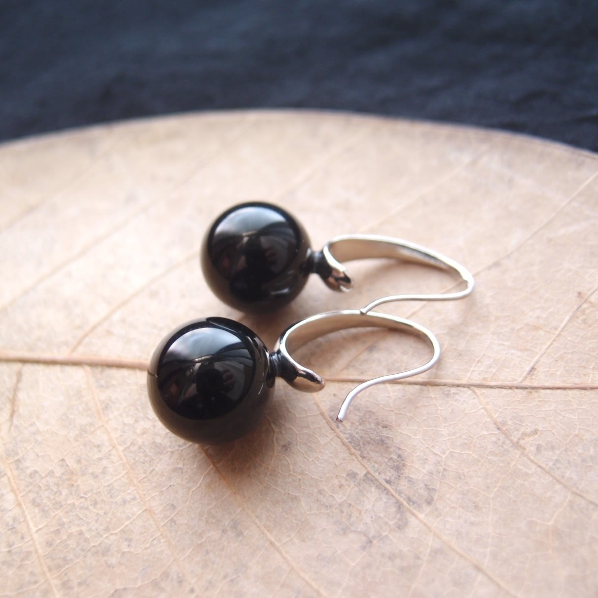 再入荷【Silver color】Black onyx Drop Earrings／ブラックオニキス