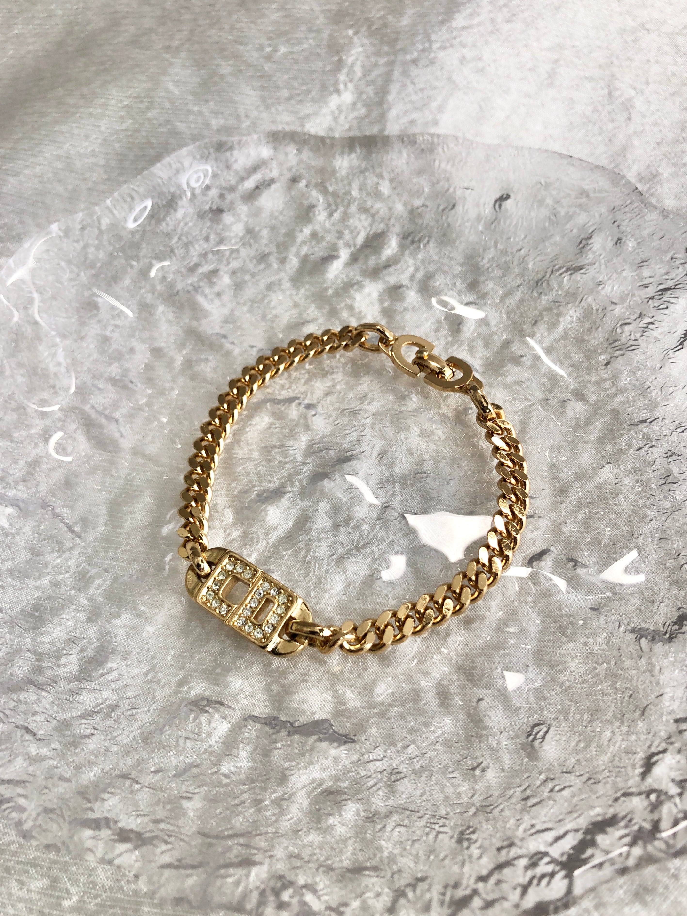 Christian Dior クリスチャン ディオール ブレスレット ゴールド CD ラインストーン 喜平チェーン vintage ヴィンテージ オールド sw33x4