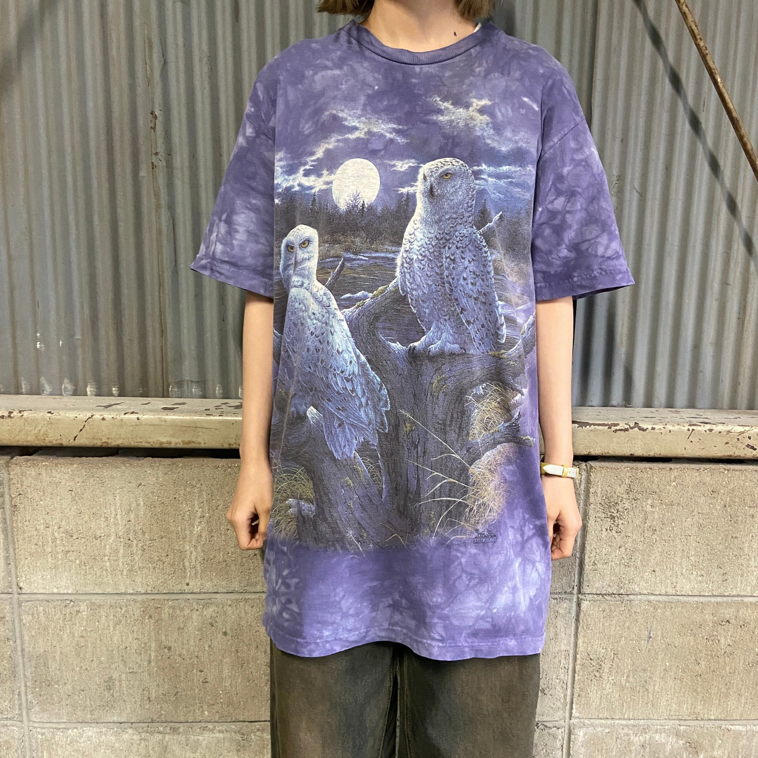 90年代 THE MOUNTAIN タイダイ染め ふくろう アニマルプリントTシャツ
