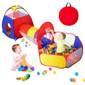 【特価処分】キッズテント ボールハウス ボールプール トンネル付き 子供テント アウトドア テントハウス 3点セット ワンタッチ 折り畳み式 折りたたみプール 秘密基地 おしゃれ おもちゃ お誕生日/出産/クリスマス プレゼント 収納バッグ付き 玩具収納 室外遊具 おままごと(カラフル)