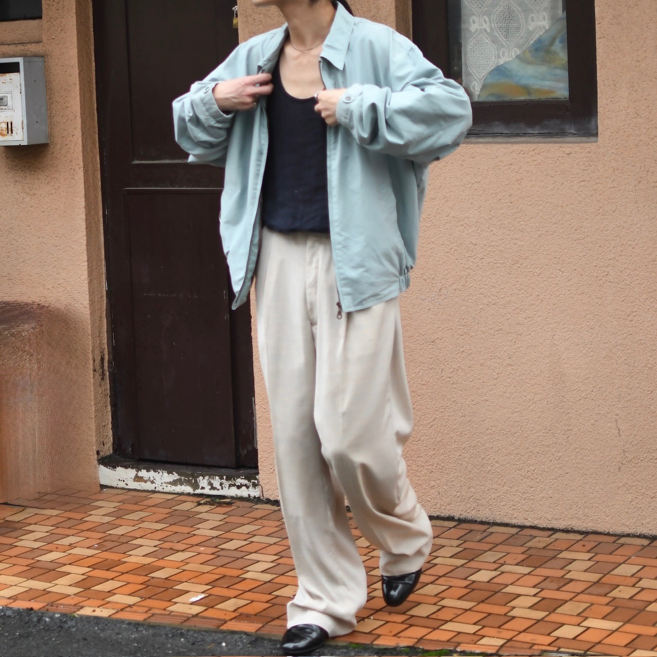 PRONTI rayon blend "杢調" 2tuck slacks