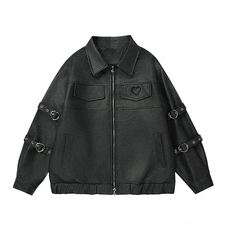 11SHOP97黒色のハートデザインレザージャケット | citron elegant