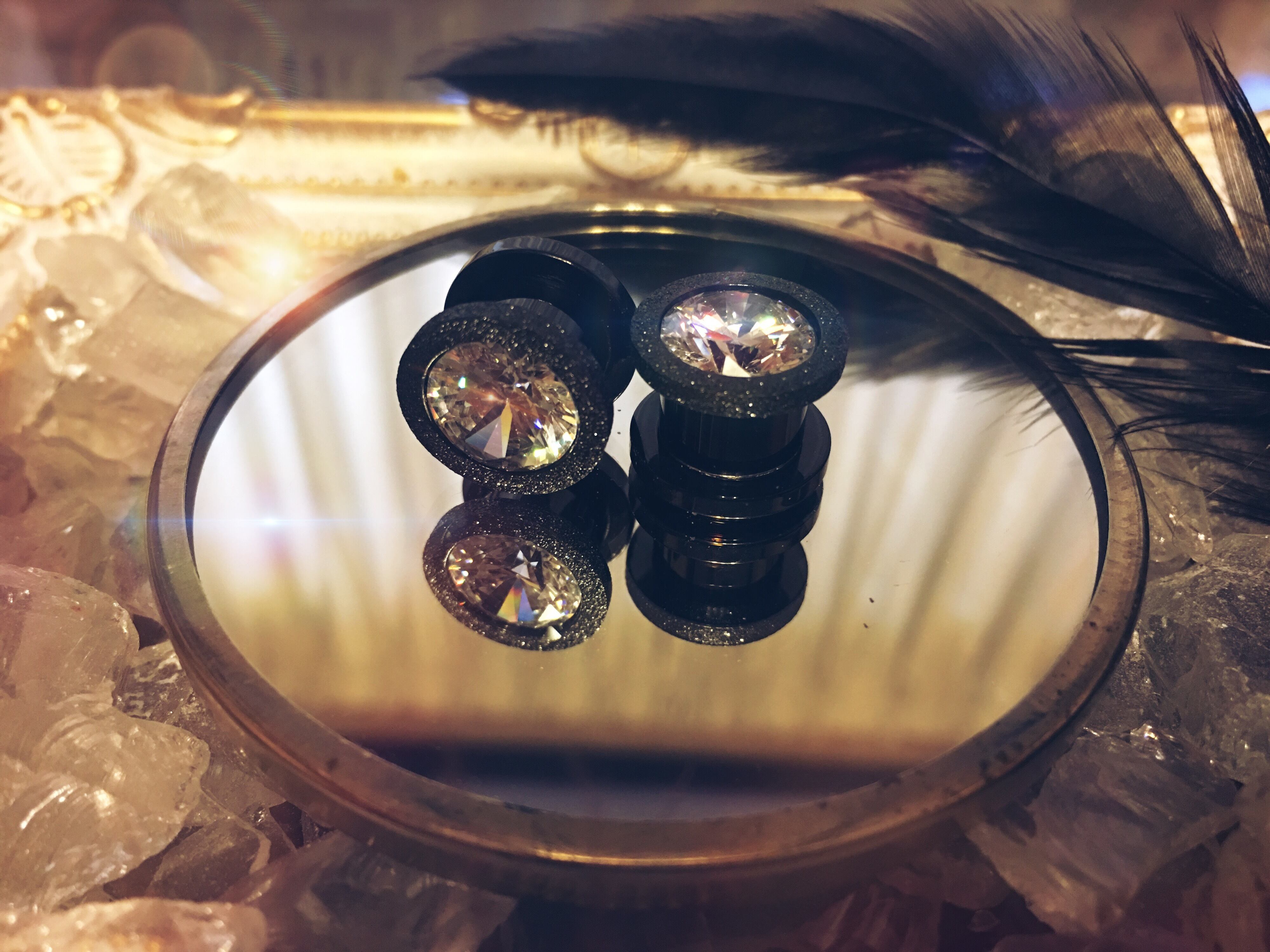 00G 10mm 1pc ジュエル トンネル スティール フレア ブラック ボディピアス 