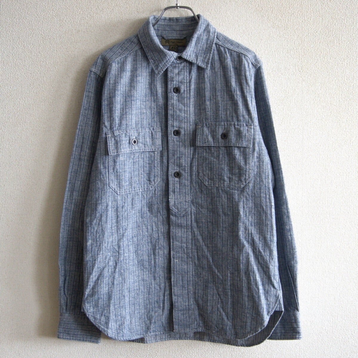 美品】NIGEL CABOURN 【OPEN COLLAR SHIRT LINEN TWILL】48 ネイビー