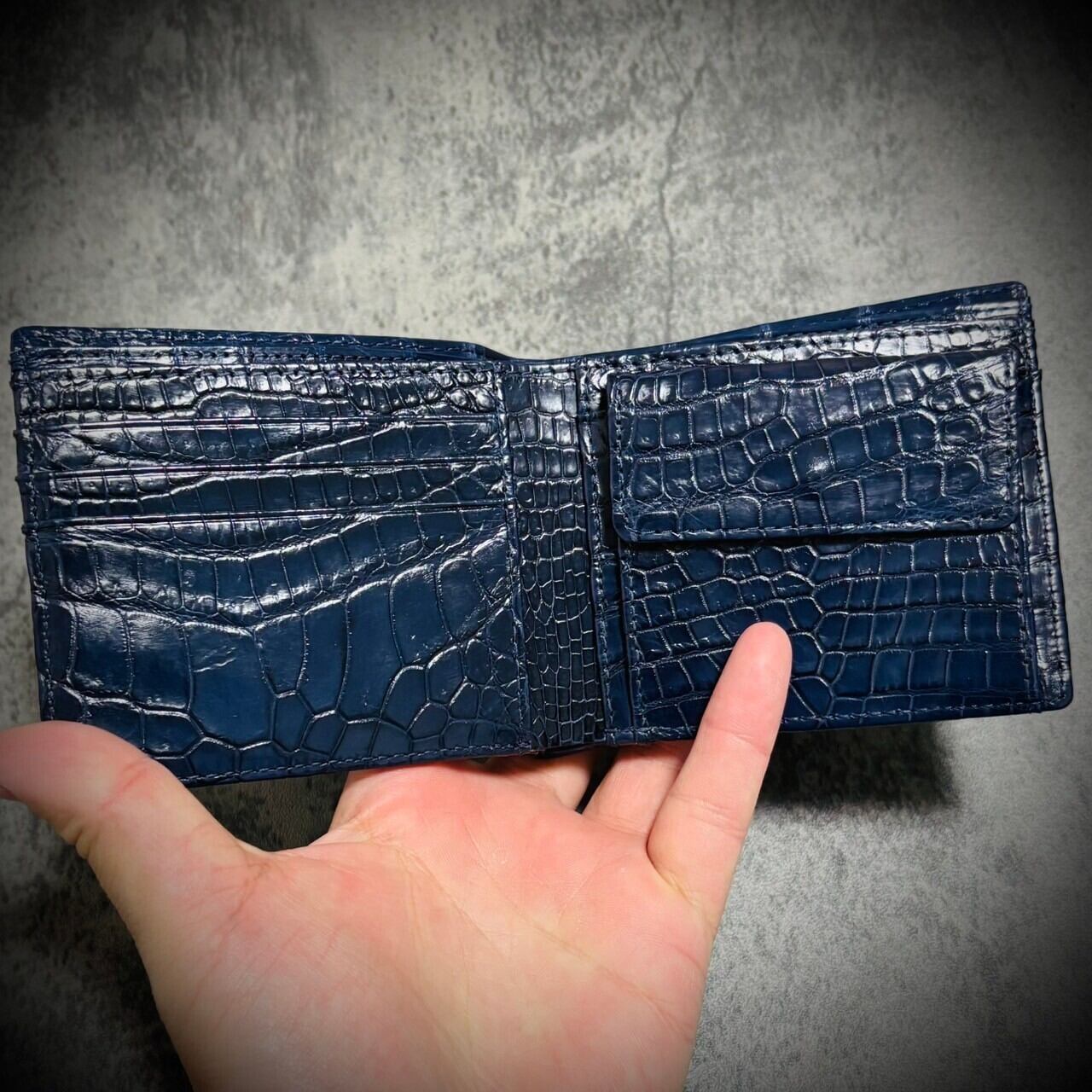 無双 クロコダイル 財布 二つ折り 折財布 メンズ財布 腹部 革財布 ワニ