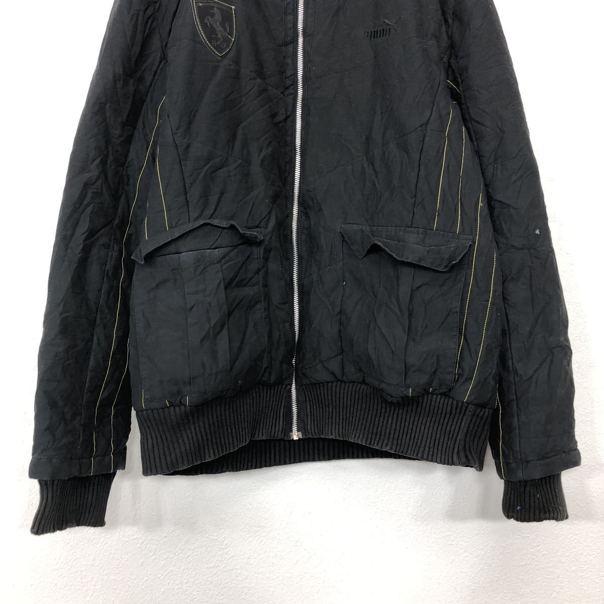 90s 企業 CAT ワンポイント 刺繍ロゴ 中綿 ナイロンジャケット プーマ 90s ナイロンジャケット 中綿 ブラック L 刺繍ロゴ