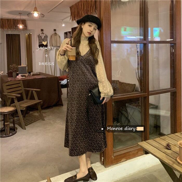 スタンダードベルベットドレス スカート オータムウィンターロング レトロ 秋物 冬物 モンロー43895465490