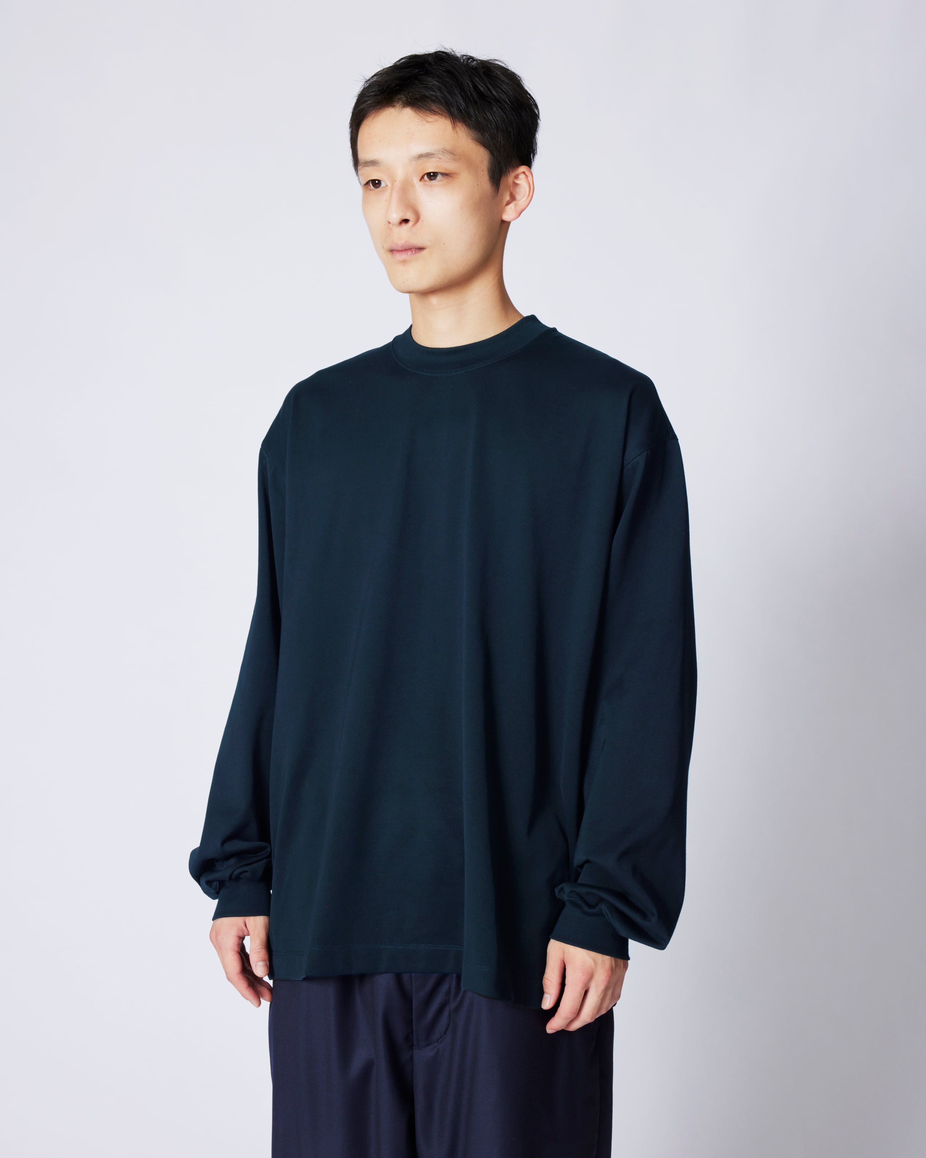 everyone luxury cotton long sleeve tee shirt (NAVY) | everyone