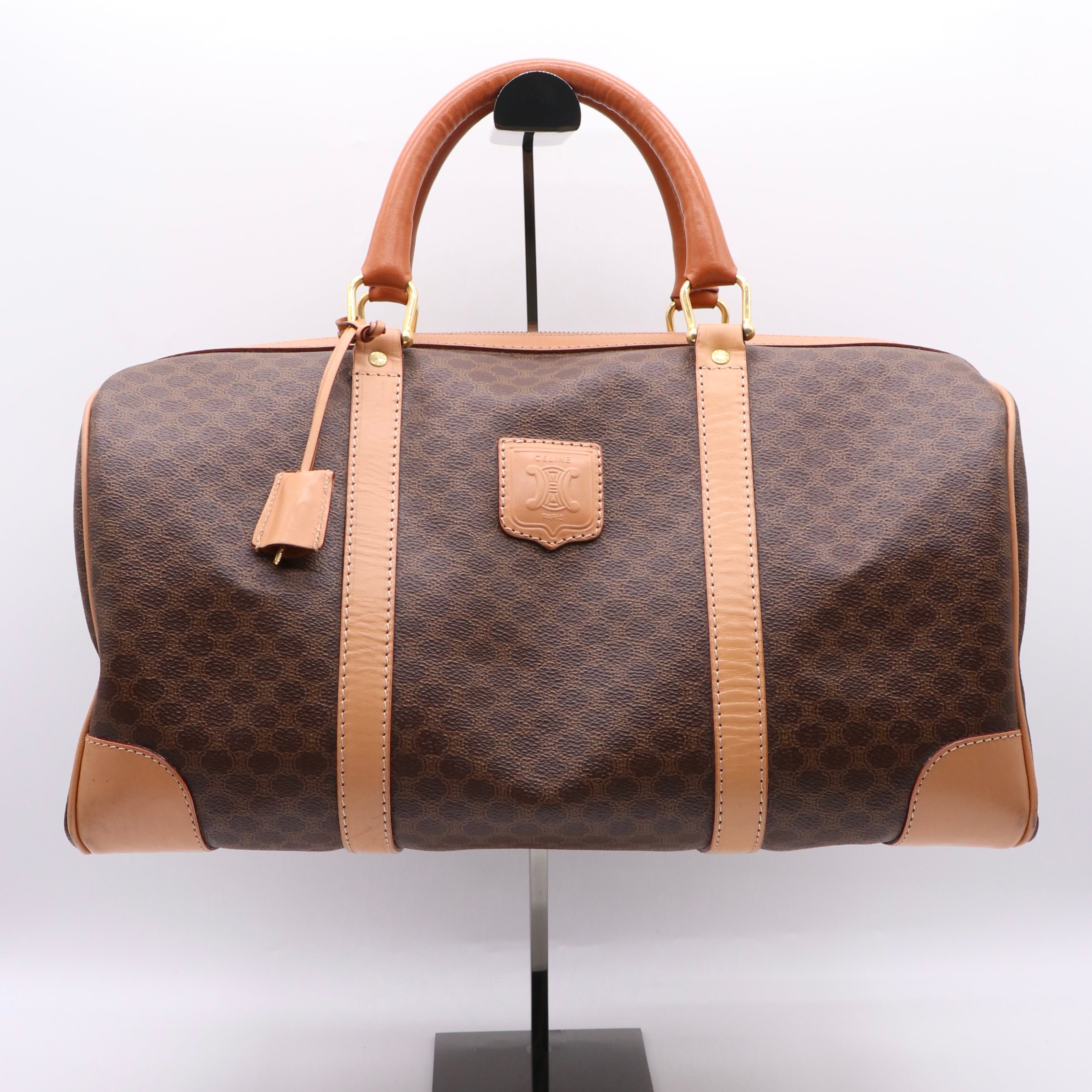 CELINE セリーヌ マカダム ハンドバッグ ボストンバッグ pvc レザー ブラウン