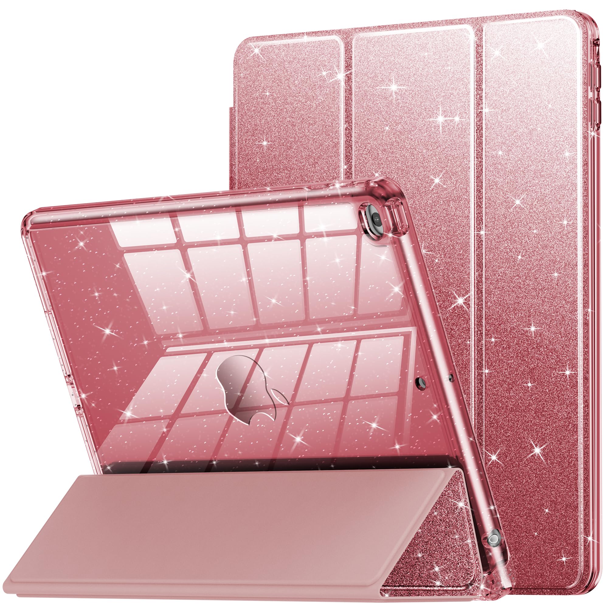 INFILAND iPad 第6/5世代 ケース 9.7インチ スマート 2018/2017, iPad Air 2 用 かわいいグリッタークリア保護カバー 子供 女の子 レディース ペンシルホルダー付き (ローズゴールド)