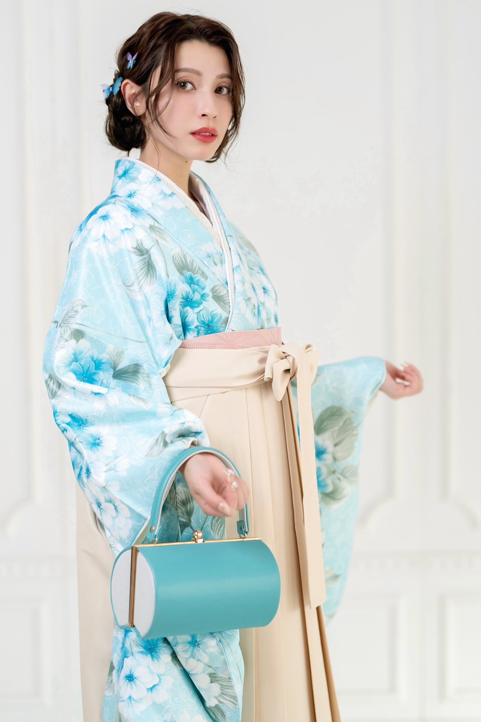 Kimono Sienne 卒業式袴3点セット 水色 二尺袖着物 袴 卒業式 大学卒業