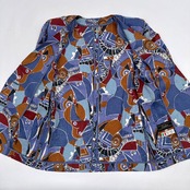 Leilian レリアン イタリア製生地 総柄 デザイン 麻100% ノーカラー ジャケット ブレザー 13+ / 大きいサイズ リネン 日本製