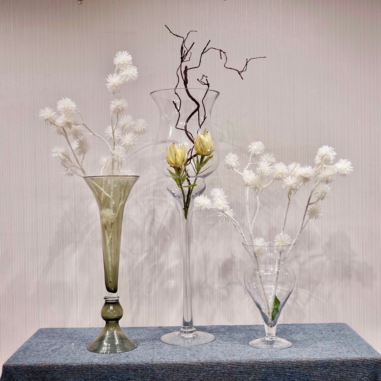 中古】フラワーベース 3点セット 造花付き フラワースタンド 花瓶 花器 
