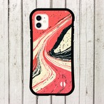 受注生産 iPhoneケース ローズピンクと黒の流線マーブル｜紙マーブリング MARB012D