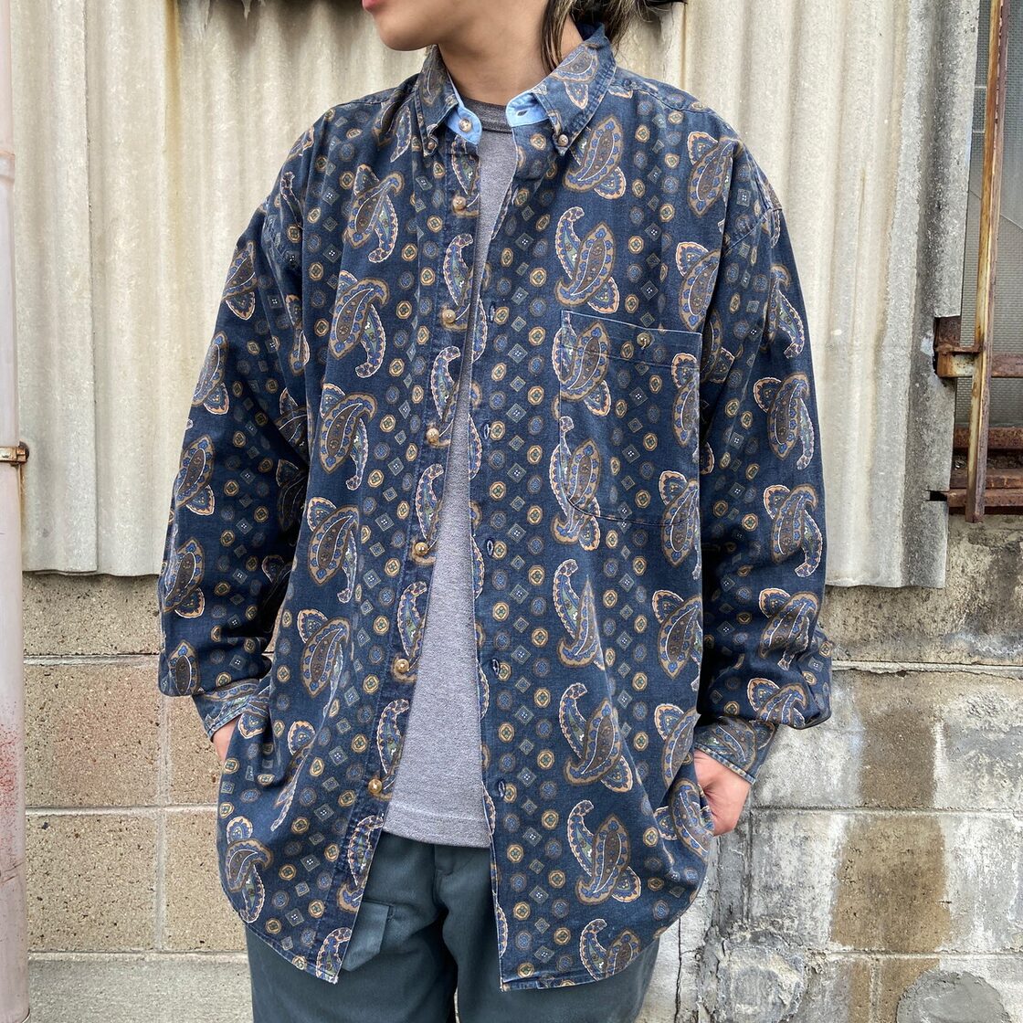 J.RIGGINGS 長袖 総柄 ペイズリー柄 ボタンダウンシャツ メンズL 古着 
