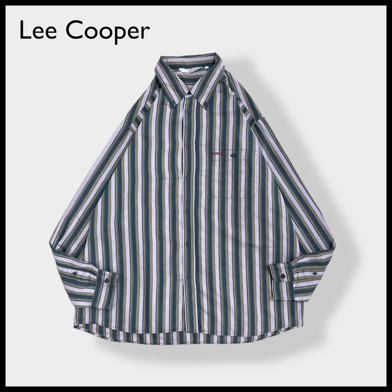 【Lee Cooper】ストライプシャツ 長袖シャツ カジュアルシャツ レトロ 柄シャツ ボタンダウン マルチカラー マルチストライプ XL ビッグサイズ US古着