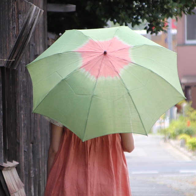 小宮商店×きぬのいえ　おりたたみ日傘【萌黄×桃】