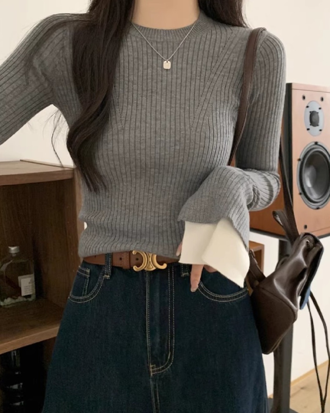 フレアスリーブ クルーネック リブニット 2color A0834 - 20